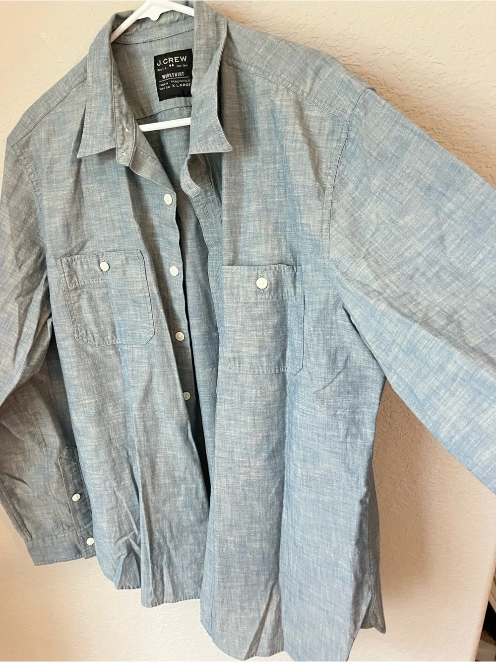 J.Crew Workshirt Men's XL Blue Chambray 100% Cotton Heritage Workwear Utility